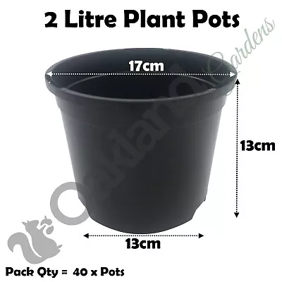 2 Litre Black Plant Pots Plastic Round Flower Pot  L LT High Quality Qty = 40 • £13.95