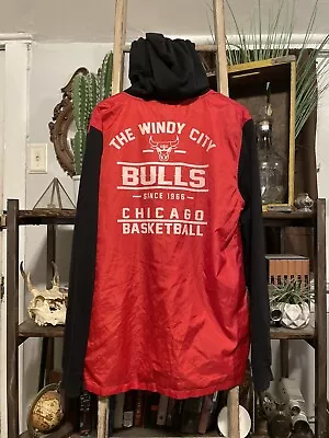 Vintage Chicago Bulls Windy City Hoodie Jacket NBA GUC Black/Red Button Up XL • $30