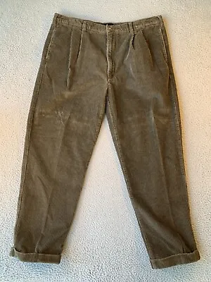 Vintage Bill Blass Wide Wale Corduroy Pants Men 40 X 30 Olive Green Cuffed Pleat • $14.85