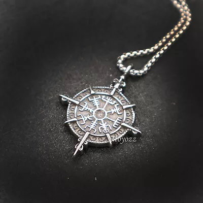 Stainless Steel Boys Mens Viking Vegvisir Compass Pendant Necklace Amulet Gift • $7.99