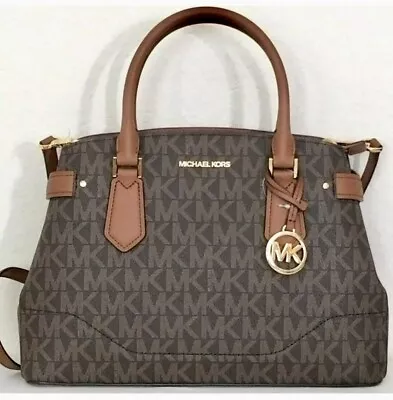 Michael Kors Lynn Brown MK Logo Satchel Crossbody Handbag Shoulder Bag Purse • $40