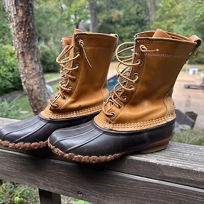 Vintage LL Bean 8  Tall Leather Duck Boots Women’s 6 Brown USA Shearling RARE • $44.90