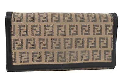 Authentic FENDI Vintage Zucchino Long Wallet Purse Canvas Leather Beige 0128J • $1.25