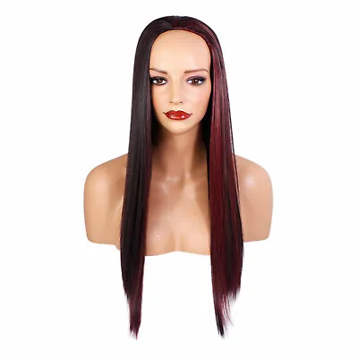 22  Ladies 3/4 WIG Clip In Hair Piece Darkest Brown/Red Highlights 3 Styles • £12.99