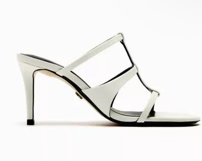 $49.99 • Buy Zara High Heeled Sandals White Leather Size US 8 Womens New
