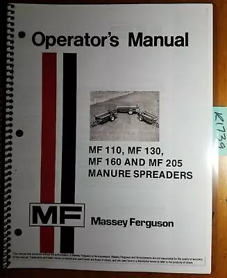 Massey Ferguson MF 110 130 160 205 Manure Spreader Operator's Manual 1448 064 M3 • $15.99