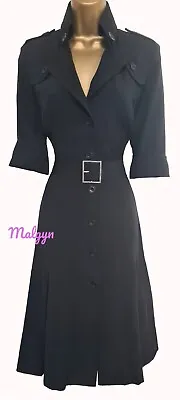 Karen Millen ✩ Classic Black Belted Military Shirt Style Work Dress ✩ Uk 12 / 14 • £79.99