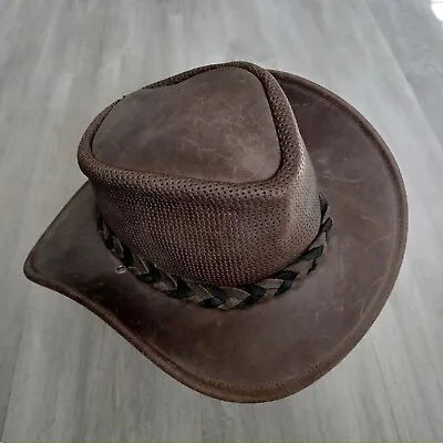 Minnetonka Fold Up Leather Hat Small Indiana Jones Cowboy Western Safari Vent • $37.73