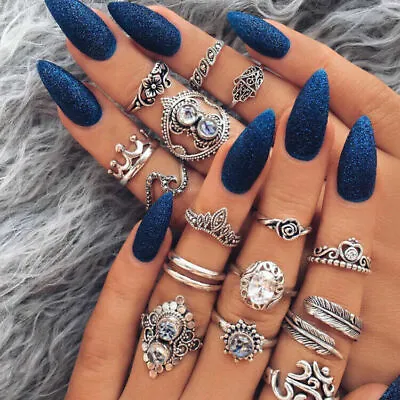 16Pcs/set Vintage Silver Midi Finger Ring Set Punk Boho Knuckle Rings Jewelry • $2.88