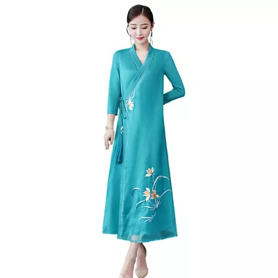 Party Chinese Long Dress Embroidery Floral Lace Up Wrap Cheongsam Qipao Elegant • $59.94