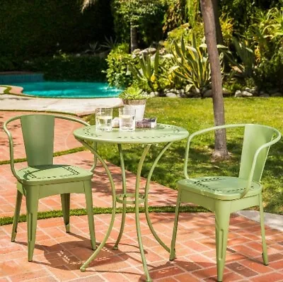 3 Set Bistro Patio Outdoor Furniture Table Chair Iron Cast Pool Side Fun Green • $218.98