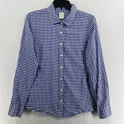 J.Crew Button-Up Shirt Women's 8 Blue White Gingham The Perfect Shirt Collared • $13.99