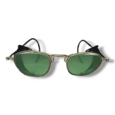 Vintage MSA Motorcycle Steampunk Safety Goggles Glasses Green Lenses Side Guard • $38.99