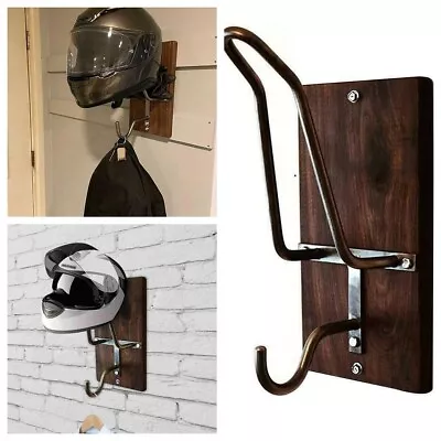 Unniversal Motorbike  Helmet Holder Hanger Rack Wall Mount Jacket Hook WOOD1pc • $35.99