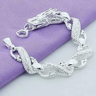 925 Sterling Silver Filled White Dragon Bracelet Bangle Women Men Jewelry Gift • $7.51