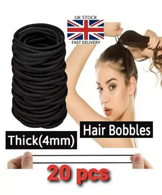 THICK Black Hair Bands Elastics Bobbles Girls Kids School Ponies Ties UK Quality • £2.69