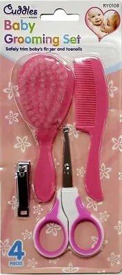 £3.79 • Buy Baby Grooming Set 4 Piece Safe Nail Scissors ,Clippers And Brush Comb Pink