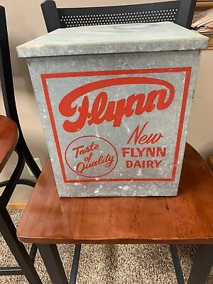 Vintage Rare Galvanized Flynn Diary Milk Box Metal Porch Box Des Moines IA • $109