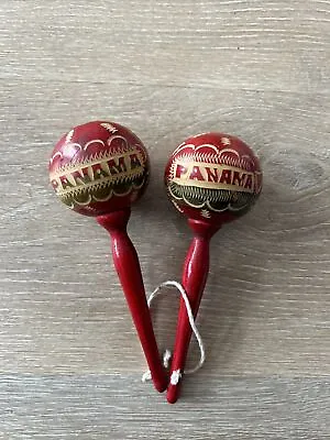 Hand Carved Hand Painted Souvenir Maracas From Panama Red 7” • $25