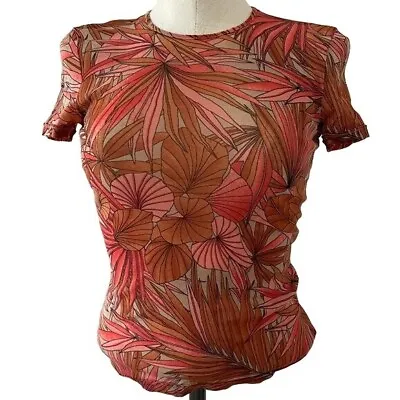 Vivienne Tam Vintage Top Sheer Nylon Mesh Red Tropical Palm Floral Size Small XS • $112.50