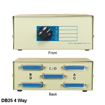 Kentek DB25 4 Way Manual Data Transfer Switch Box RS232 Rotary Dail PC Printer • $46.17