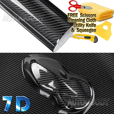 7D Premium Super Gloss Black Carbon Fiber Vinyl Wrap Bubble Free Air Release 6D • $59.88