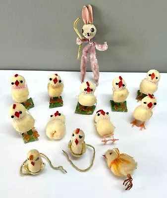 Vintage Chenille Pipe Cleaner Pom Pom Easter Bunny 12 Chicks Peeps Lot • $25