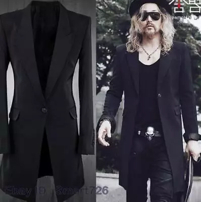 Mens Long Blazer Jacket One Button Lapel Collar Slim Fit Formal Dress Coat Suit • $66.38