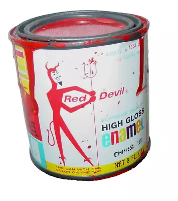 Vintage Red Devil 8oz. Paint Can Chinese Red High Gloss Enamel Mt. Vernon NY USA • $12.99