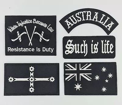 Patches Iron/sew On AUSTRALIA B&W 5 Pc Biker Harley Davidson Vest Embroidered • $30.35