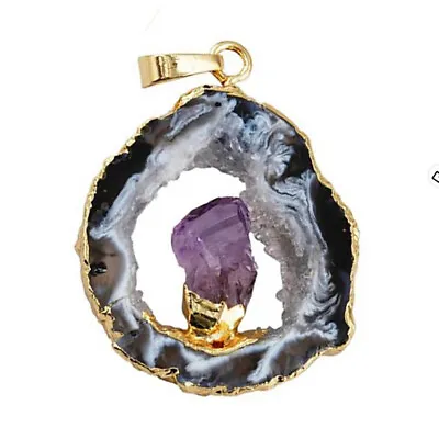 Natural Irregualr Healing Crystal Quartz Agate Geode Druzy Cluster Stone Pendant • $3.76