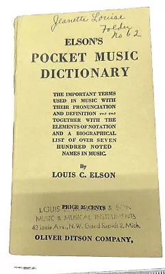 1909 Elson's Pocket Music Dictionary Softcover • $8