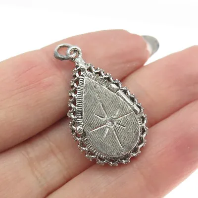 925 Sterling Silver Vintage C Z Textured Drop Locket Pendant #6-3-79 • $39.95