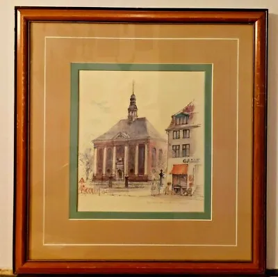 Vintage Mads Stage Art Print COPENHAGEN City Scene Framed Signed • $25.06