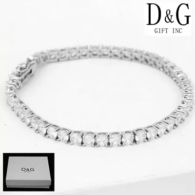 DG Women's 7  Silver Stainless SteelCubic Zirconia Stone Link Bracelet + Box • $19.99