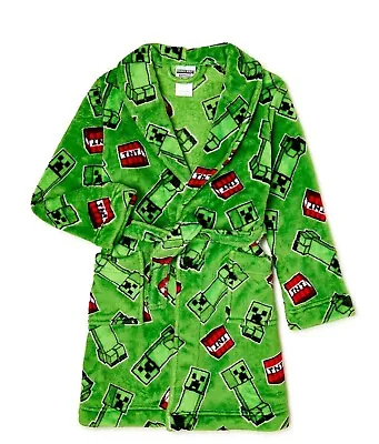 Minecraft Creeper Fleece Robe One Piece Pajamas Cover Boy Sz 4-12 Bathrobe NWT • $19.74