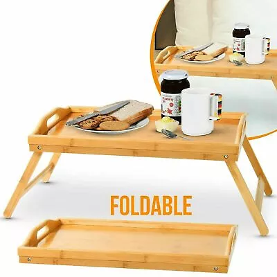 Bamboo Wooden Bed Tray With Folding Legs Serving Breakfast Lap Tray Table Mate • £13.99