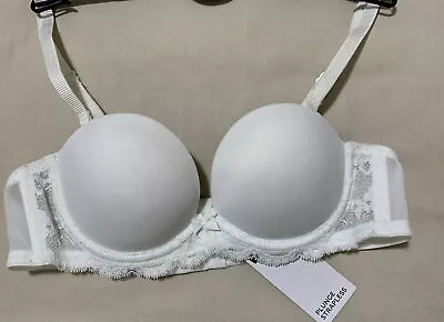 M&S Strapless 5 Ways To Wear PLUNGE PUSH UP  Bra In WHITE Size 34A • £11.99