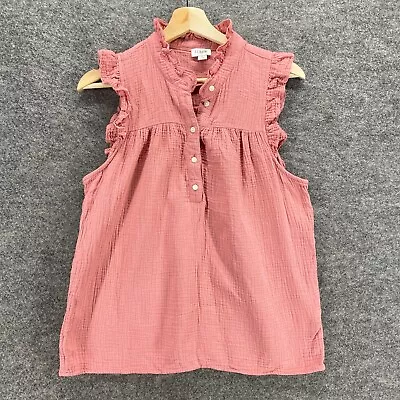 J. Crew Blouse Women S Small Pink High Neck Sleeveless Cotton Button Up Casual • $14.99