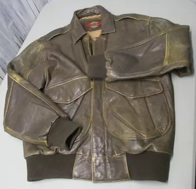 Mirage Brown Distressed Leather Bomber A2 Style 1980s Flight Jacket 40R Med • $65