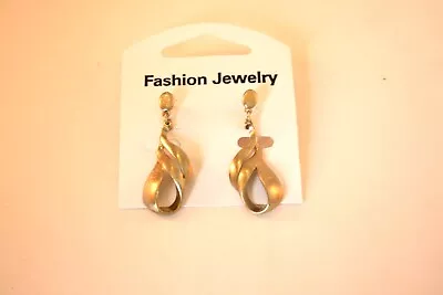 925 SILVER POST Matte Gold Tone Double Teardrop Petal Earrings 1 3/4  • $3.60