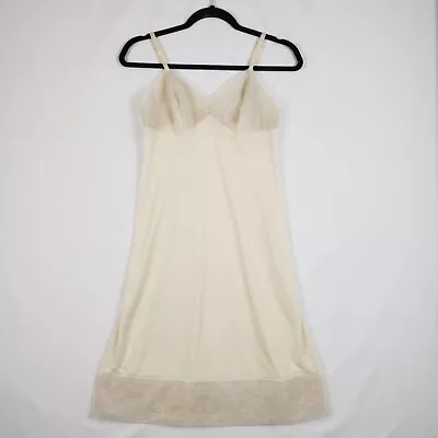 Vintage Vanity Fair Full Slip Womens 32 Small All Antron Nylon Lace Trim Beige • $26.99