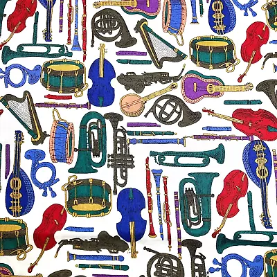 Musical Instruments On A Light Background Printed On 100% Cotton 3 Yards To Sew • $34.99