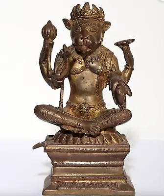 8 Inch Sitting Lord Narasimha Fourth Incarnation Of Lord Vishnu Brass Statue • $161.20