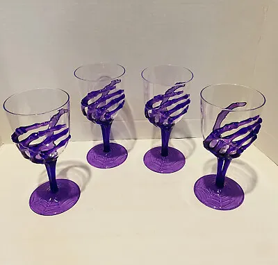 Skeleton Hand Goblet Acrylic Halloween Purple Wine Glasses 11.8oz Set Of 4 • $8.99
