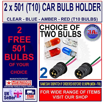 501 T10 Sidelight Car Bulb Holder & 2 Free 501 T 10 Side Light Bulbs • £5.65