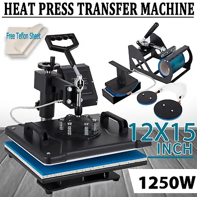 Combo 5in 1 Heat Press Machine12  X15   Swing Away For T-Shirt Hat Cap Mug Plate • $149.50