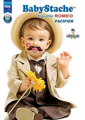 BabyStache Kissable Baby Pacifier ROMEO Brown Moustache  Shower Gag Gift Infant • $9.22