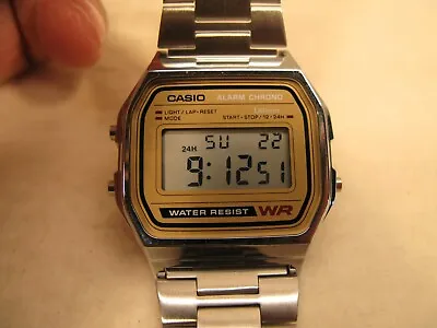 Vintage Casio A158W 593 Stainless WR Alarm Chrono Wrist Watch Gold • $16.75