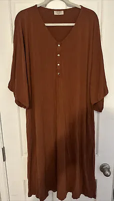 Dwell Slumber Burnt Orange Rust Maternity Nursing Dress Gown Size XL/XXL Pockets • $28